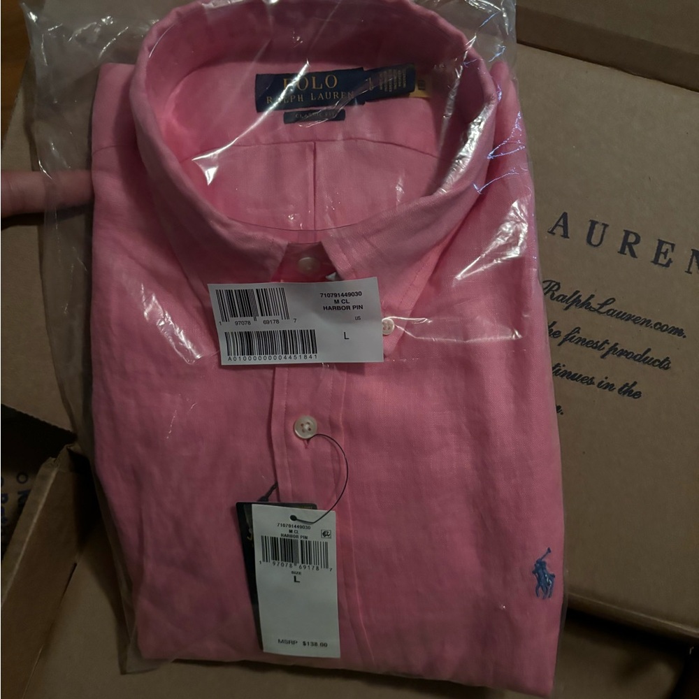 pink men’s polo. Never worn still in the plastic and original box it came in. - Picture 5 of 5
